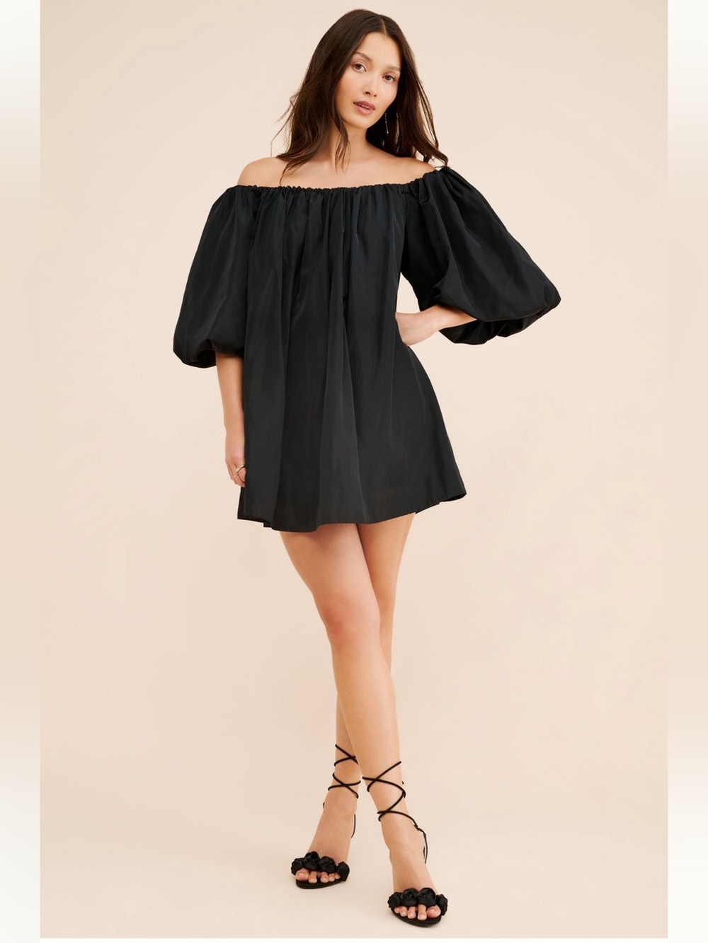 NWT Anthropologie Mare Mare‎ Off-the-Shoulder Black Mini Dress with Puff Sleeves